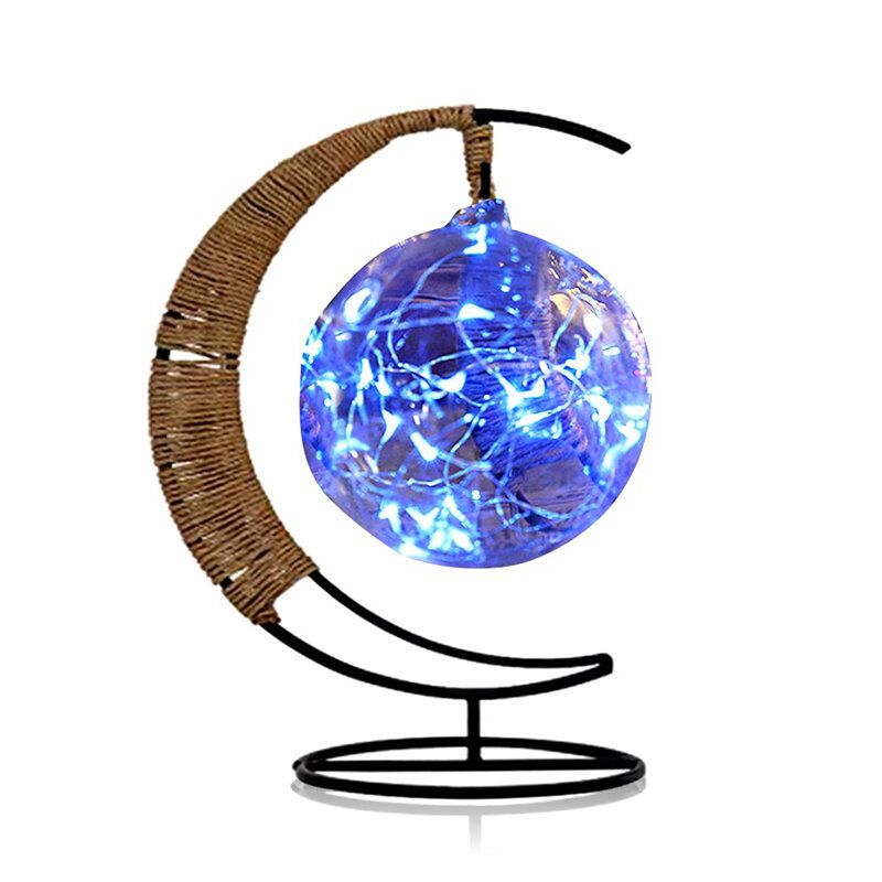 Led Nattlys Håndlaget Rattan Ball Smijernsramme Creative Home Light Decor