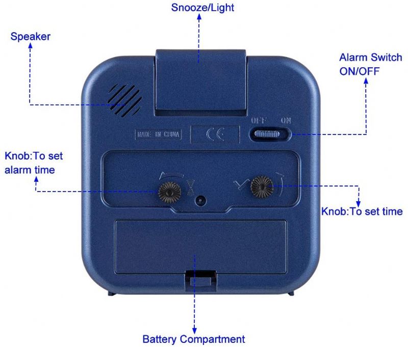 Liten Batteridrevet Analog Vekkerklokke Stille Ikke-tikkende Lysfunksjoner