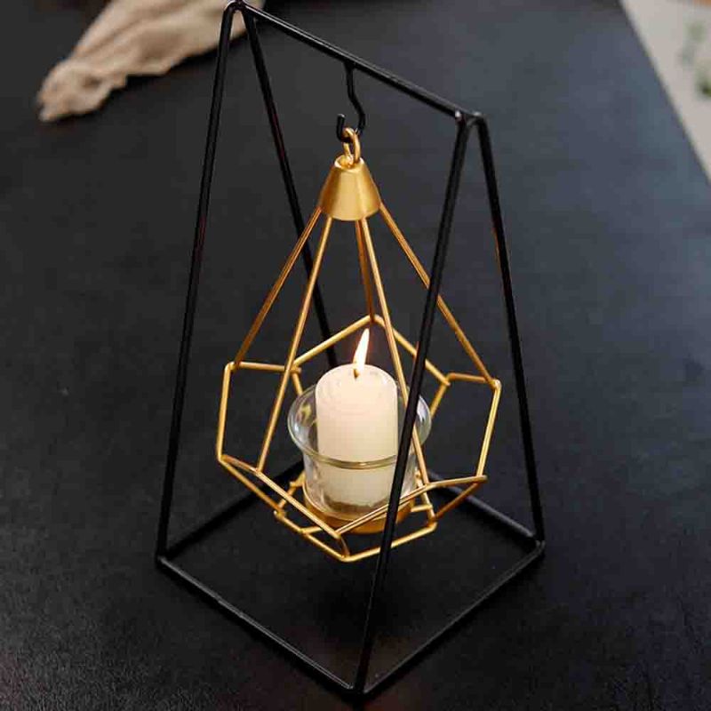 Lysestake Nordic Ins Geometrisk Smijern Hengende Lysestak Modern Home Decor Bord Candle Shooting Rekvisitter Gull & Svart