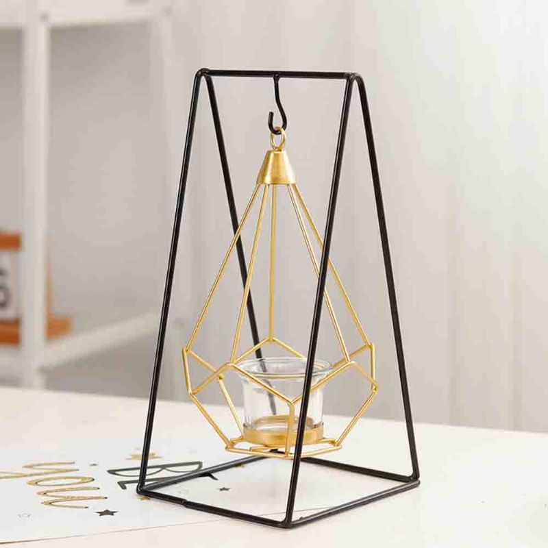 Lysestake Nordic Ins Geometrisk Smijern Hengende Lysestak Modern Home Decor Bord Candle Shooting Rekvisitter Gull & Svart