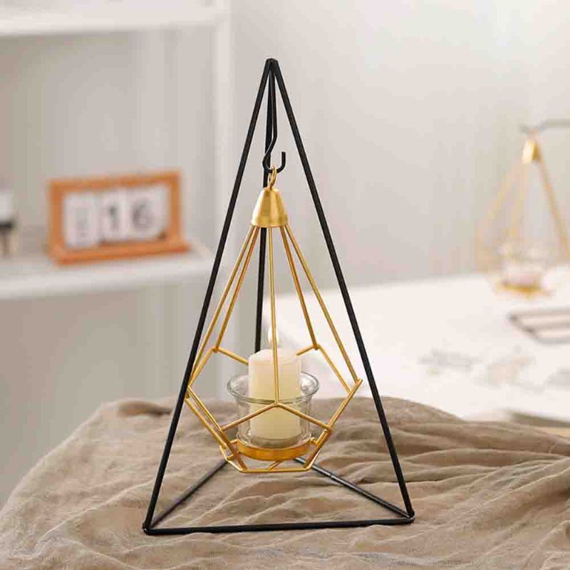 Lysestake Nordic Ins Geometrisk Smijern Hengende Lysestak Modern Home Decor Bord Candle Shooting Rekvisitter Gull & Svart