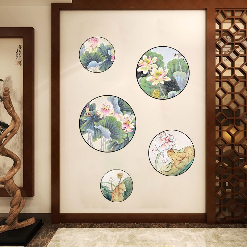 Miico 2 Stk Lotus Painting Sticker Home Study Room Dekor Wall Combining Stickers