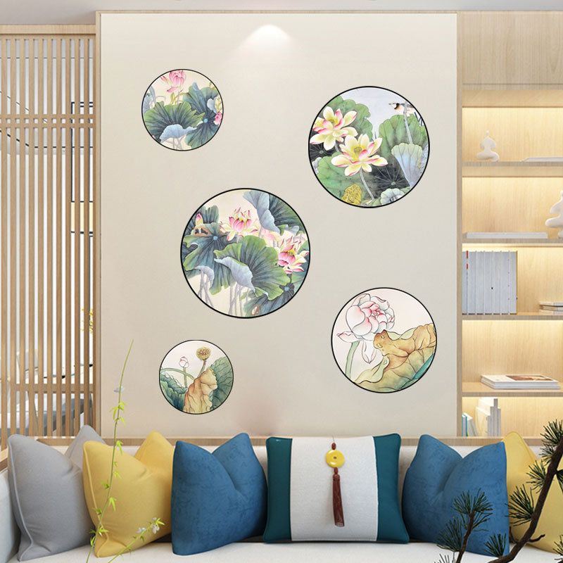 Miico 2 Stk Lotus Painting Sticker Home Study Room Dekor Wall Combining Stickers