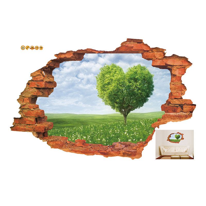 Miico Creative 3d Love Tree Scenery Broken Wall Avtakbar Home Room Dekorativ Veggdekor-klistremerke