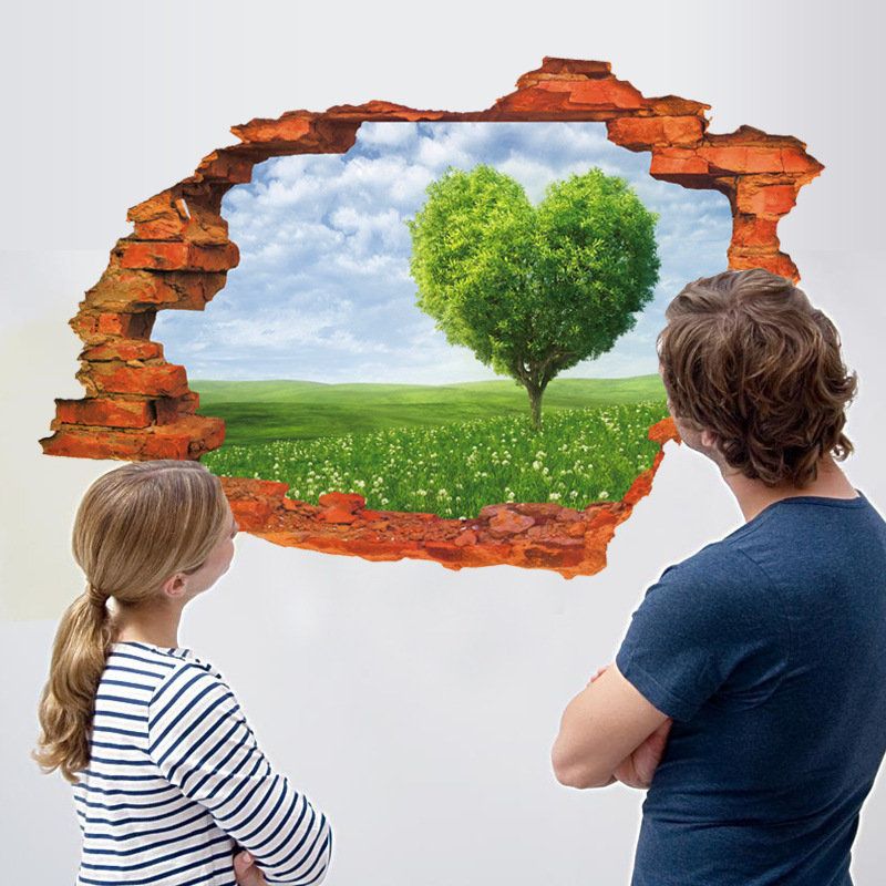 Miico Creative 3d Love Tree Scenery Broken Wall Avtakbar Home Room Dekorativ Veggdekor-klistremerke