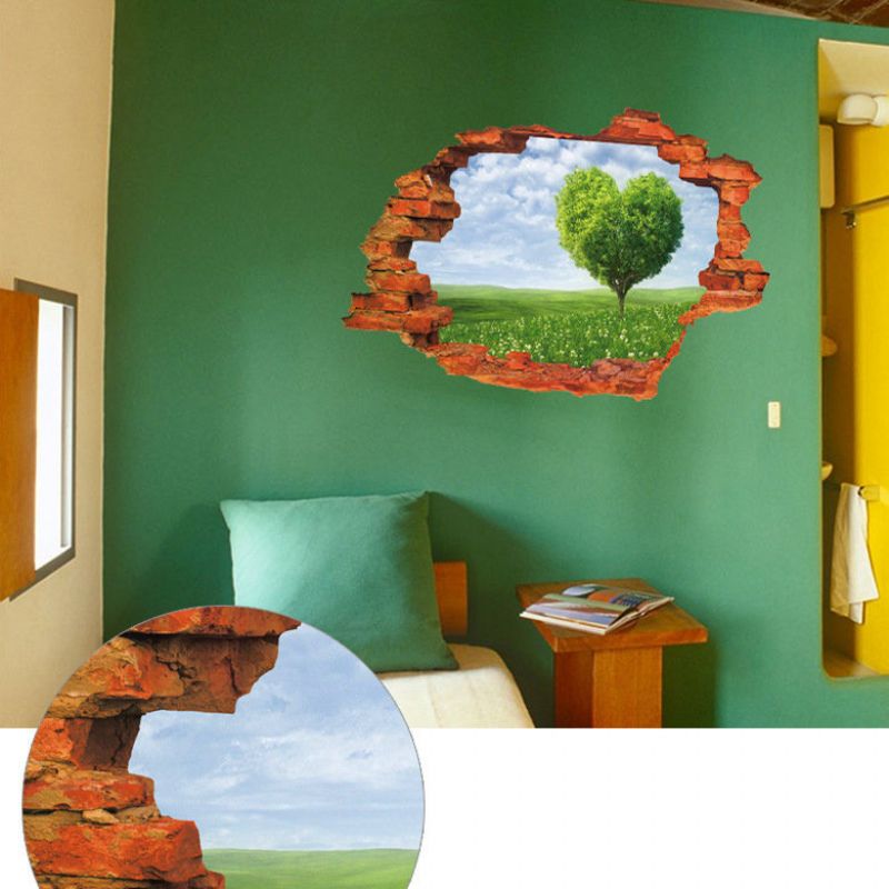 Miico Creative 3d Love Tree Scenery Broken Wall Avtakbar Home Room Dekorativ Veggdekor-klistremerke