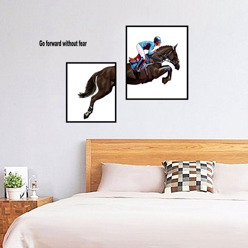 Modern Style Horseman Art Wall Stickers Soveromsmøbler Kreativ Dekorasjon Selvklebende