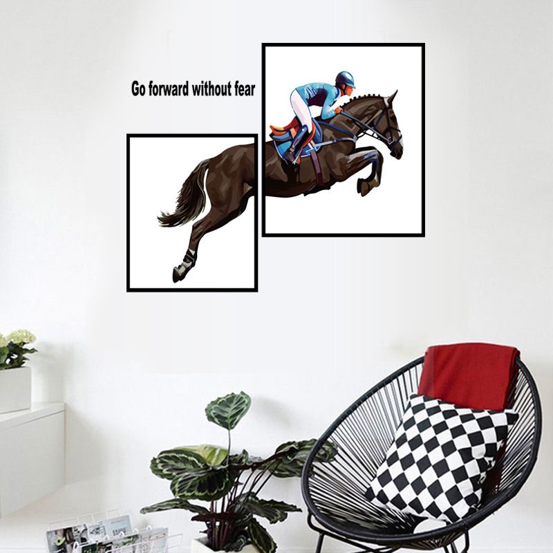 Modern Style Horseman Art Wall Stickers Soveromsmøbler Kreativ Dekorasjon Selvklebende