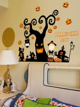 Pvc Halloween Sticker Tree House Haunted Castle Pumpkin Light Wall Window Decoration