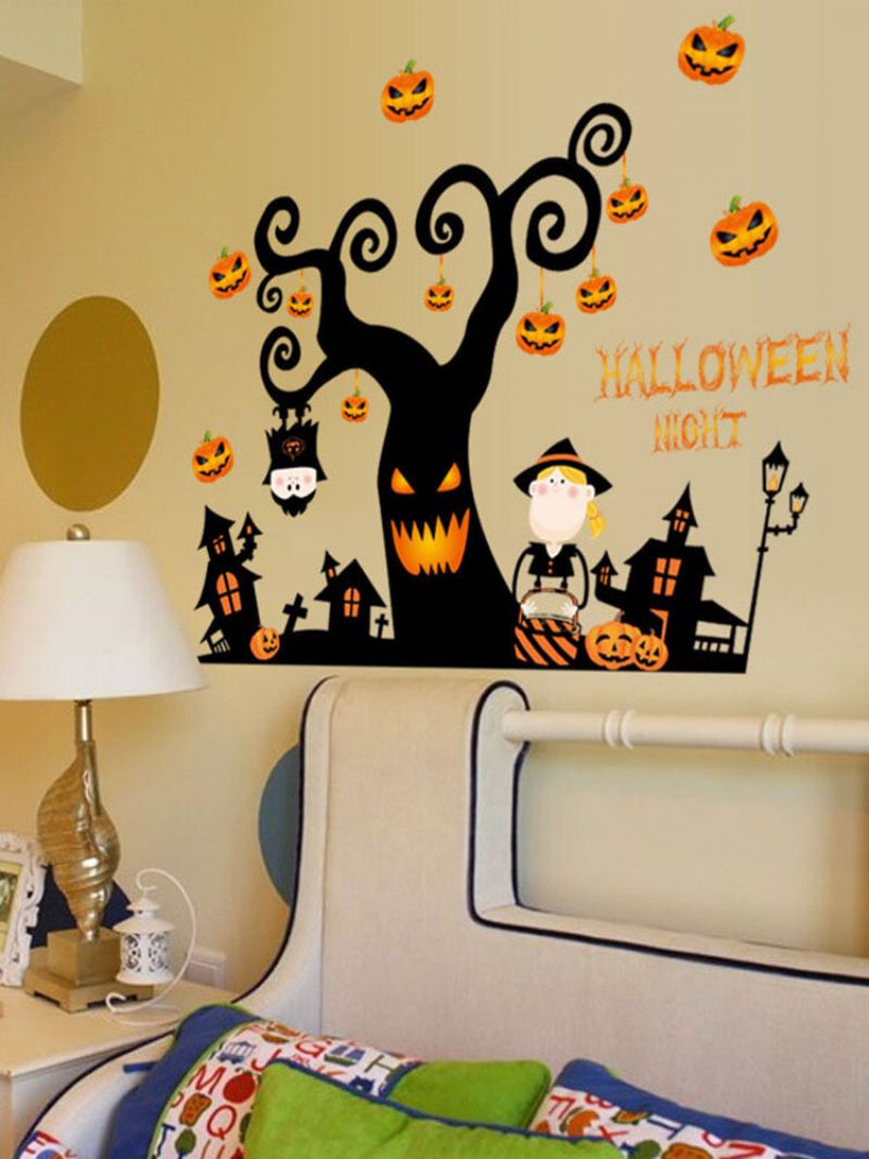 Pvc Halloween Sticker Tree House Haunted Castle Pumpkin Light Wall Window Decoration