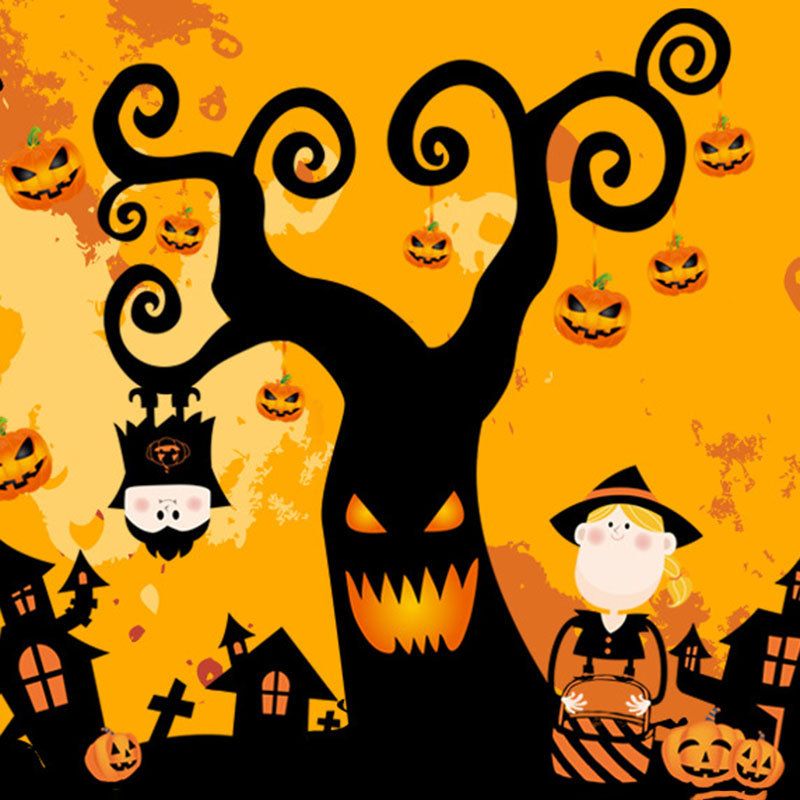 Pvc Halloween Sticker Tree House Haunted Castle Pumpkin Light Wall Window Decoration