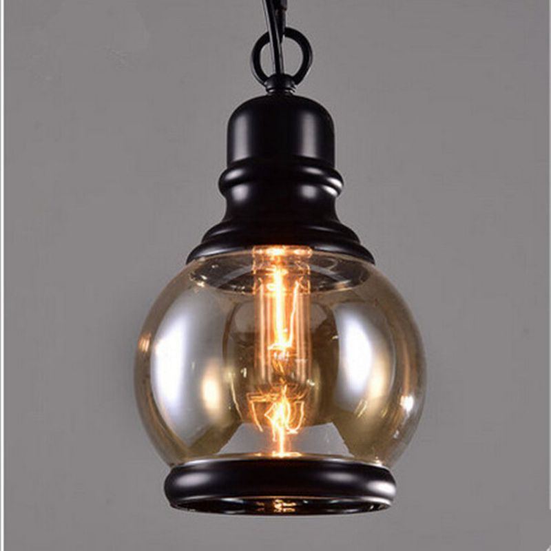 Retro Glass Pendel Lampe Vintage Industriell Belysningsarmatur Bar Loft