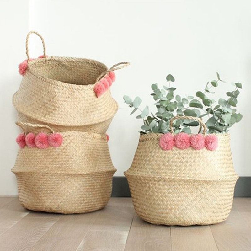 Seagrass Belly Basket Lagring Klesvask Hjem Panier Boule Naturlig Sjøgress