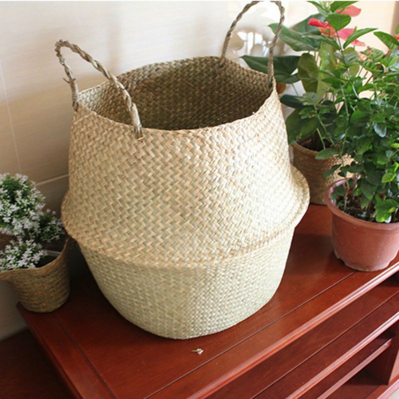 Seagrass Belly Basket Lagring Klesvask Hjem Panier Boule Naturlig Sjøgress