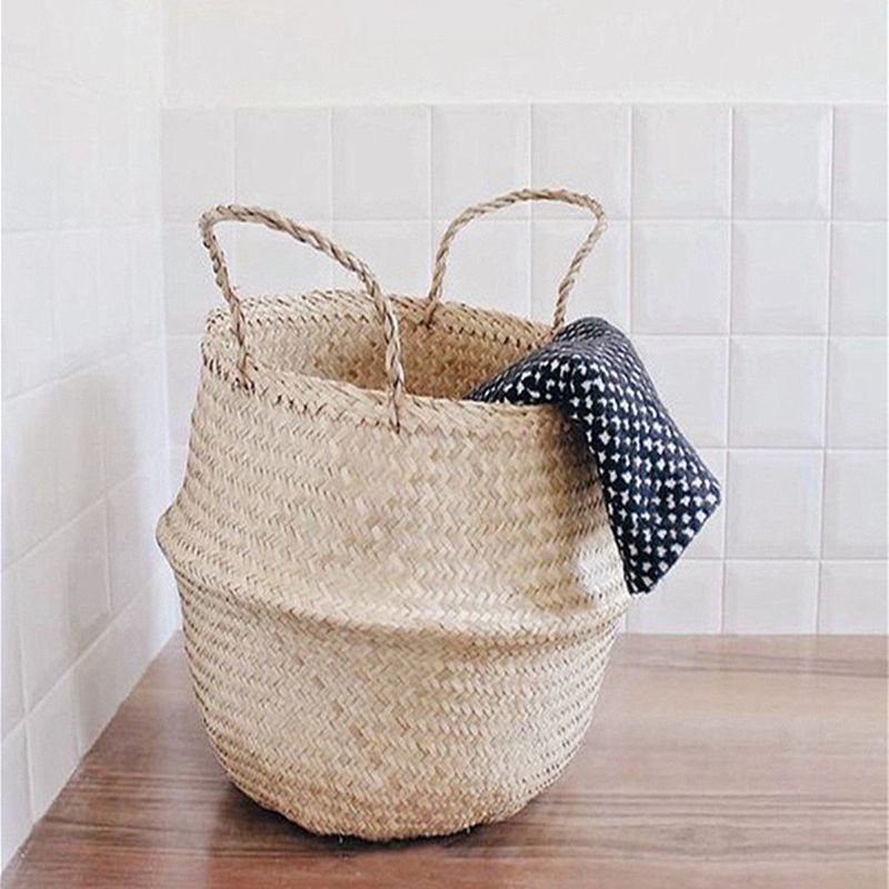 Seagrass Belly Basket Lagring Klesvask Hjem Panier Boule Naturlig Sjøgress