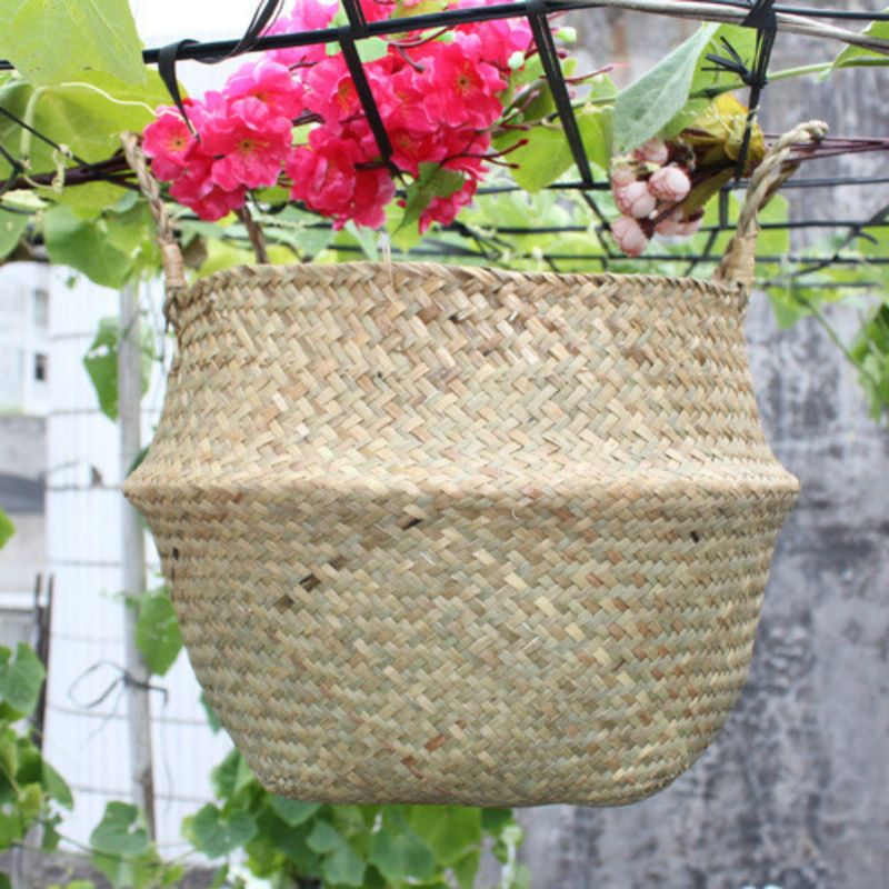 Seagrass Belly Basket Lagring Klesvask Hjem Panier Boule Naturlig Sjøgress