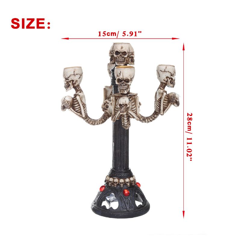 Skull Lysestake Resin Craft Statuer Kreative Figurer Skulptur Festdekor