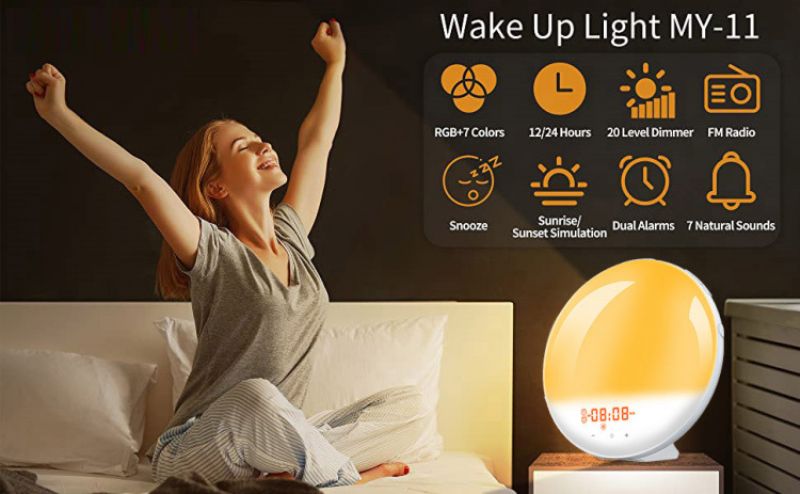 Smart Wake Up Light Work Sunrise Digital Vekkerklokke Med Solnedgangssimulering Naturlige Lyder Og Alarmer