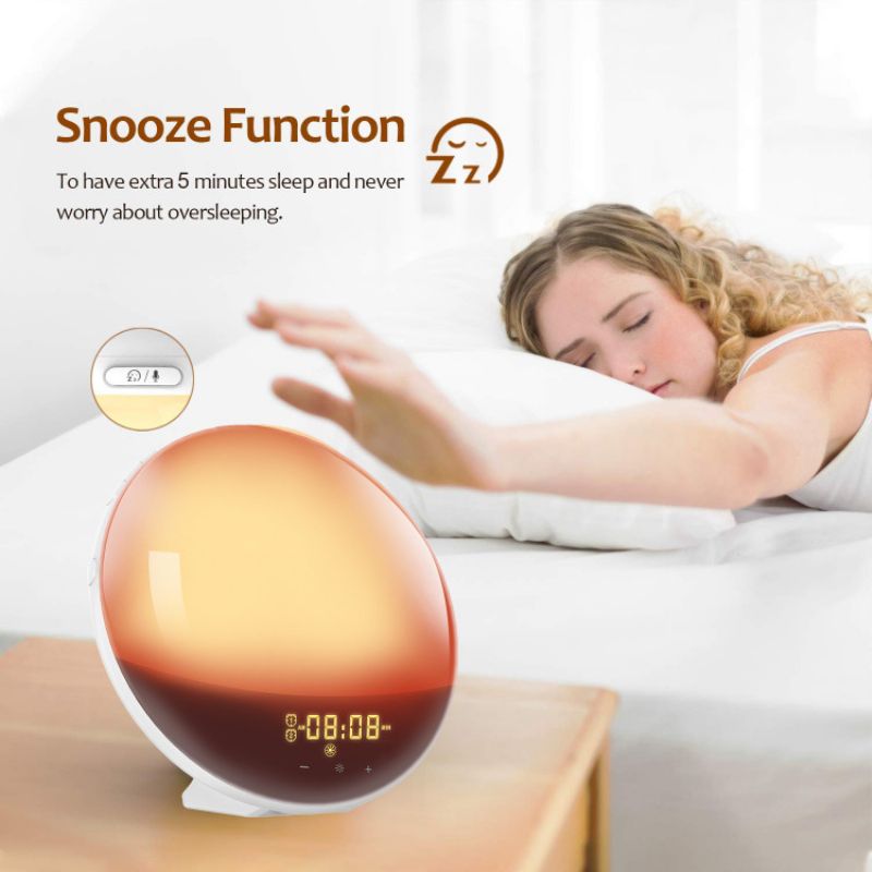 Smart Wake Up Light Work Sunrise Digital Vekkerklokke Med Solnedgangssimulering Naturlige Lyder Og Alarmer