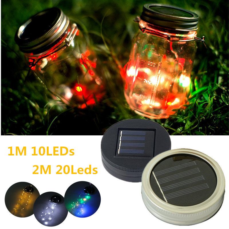 Solcelledrevet 2m 20leds Mason Jar Lokk Fairy String Light Wire Lampe For Hagedekor