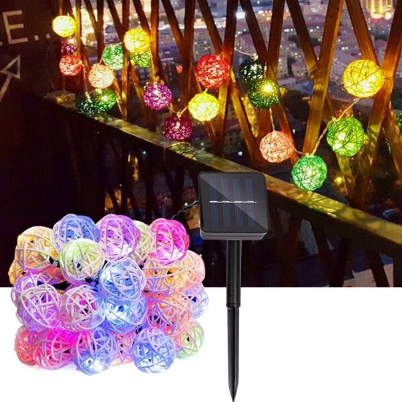 Solcelledrevet 5m 20leds Multicolor Rattan Ball String Light For Bryllupsfest