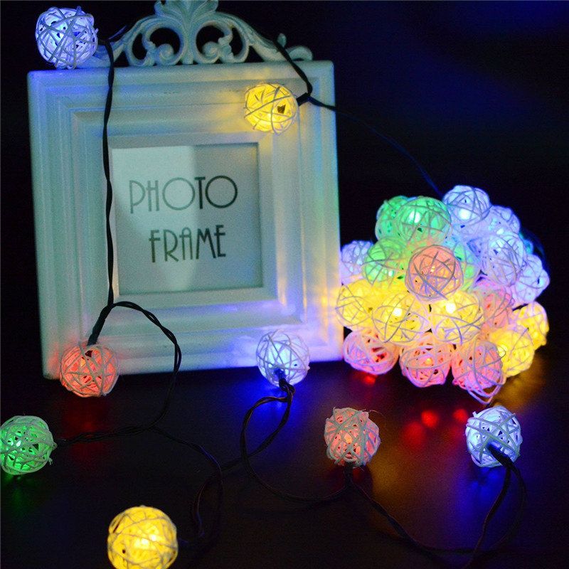 Solcelledrevet 5m 20leds Multicolor Rattan Ball String Light For Bryllupsfest