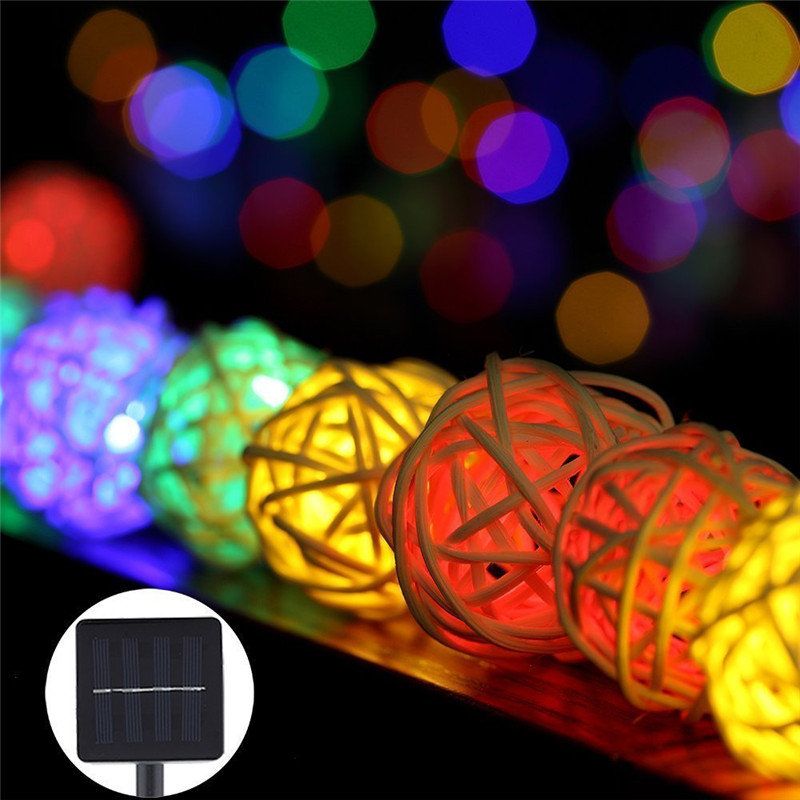 Solcelledrevet 5m 20leds Multicolor Rattan Ball String Light For Bryllupsfest