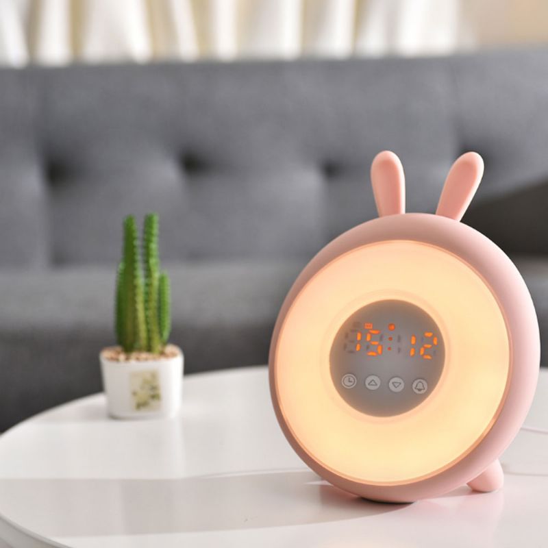 Søt Drømmetid Kanin Våkne Opp Lampe Vekkerklokke Soloppgang Simulering Nye Barn Alarm Nattlys Kreativ Bunny Stemningslys Klokke