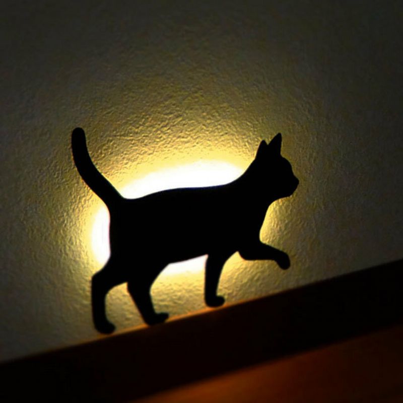 Søt Katt Akryl Vegglys Lyd Kontrolllampe Led Nattlys Stue