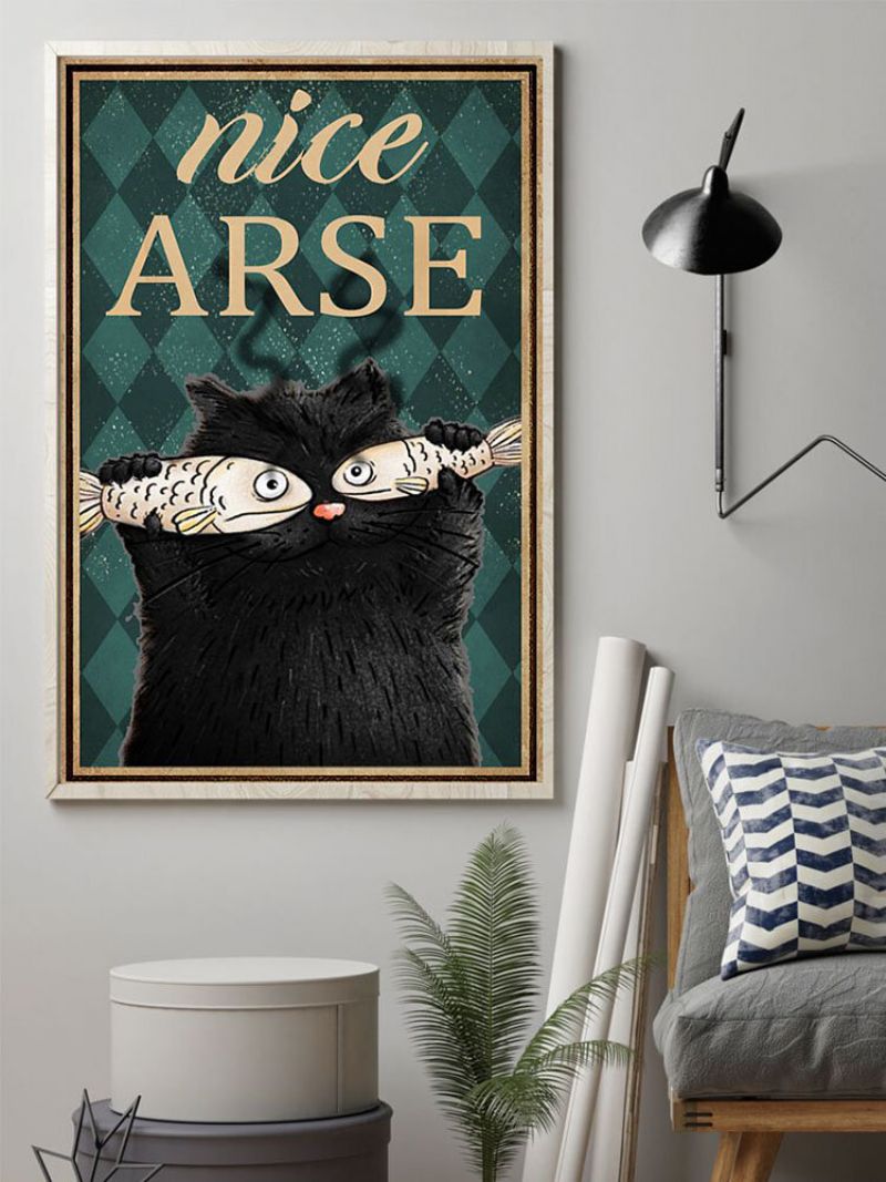 Svart Katt Og Fisk Mønster Lerretsmaleri Uinnrammet Veggkunst Lerret Stue Home Decor