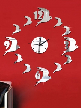 Swallow Bird Krystall Akryl Speil Veggklokke Stereo Silent Quartz Clock Veggklistremerke