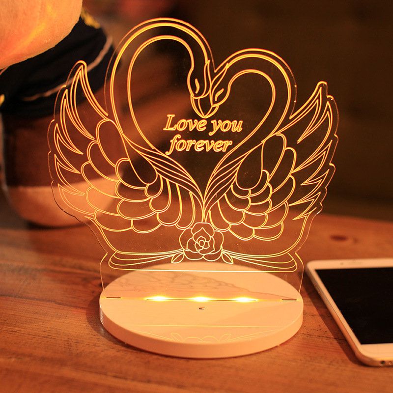 Swan 3d Led-nattlys Usb-drevet Berøringskontroll Julevalentinsgave Home Decor