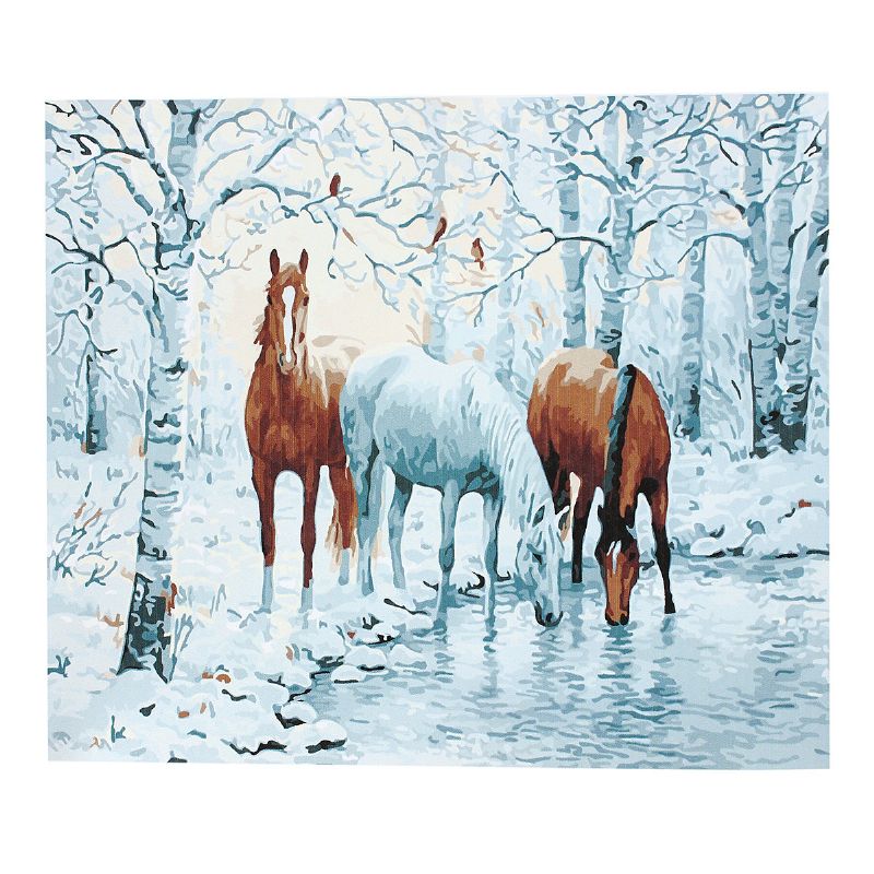 Treinnrammet Diy Maling Etter Nummer 16x20 Tommer Sett Three Horses In Ice Forest