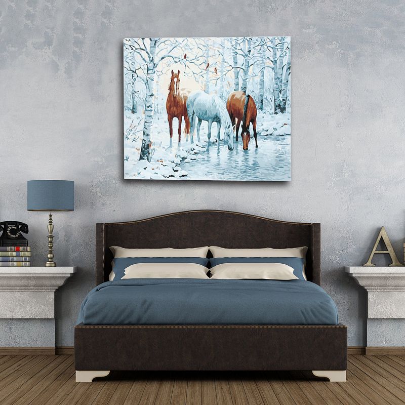 Treinnrammet Diy Maling Etter Nummer 16x20 Tommer Sett Three Horses In Ice Forest