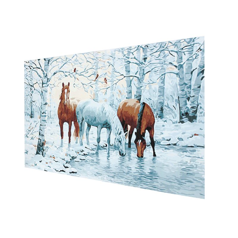 Treinnrammet Diy Maling Etter Nummer 16x20 Tommer Sett Three Horses In Ice Forest