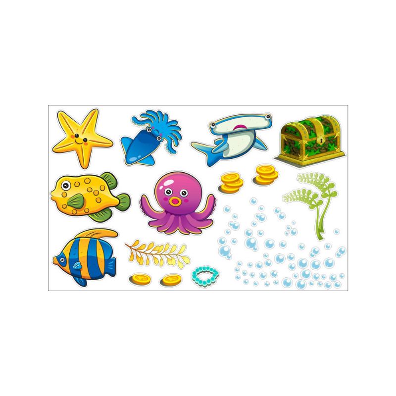 Tropical Cartoon Fish Sea Bubble Ocean World Fjernbar Vegg Baderomsklistremerke Glasspasta Dekor