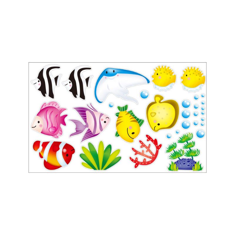 Tropical Cartoon Fish Sea Bubble Ocean World Fjernbar Vegg Baderomsklistremerke Glasspasta Dekor