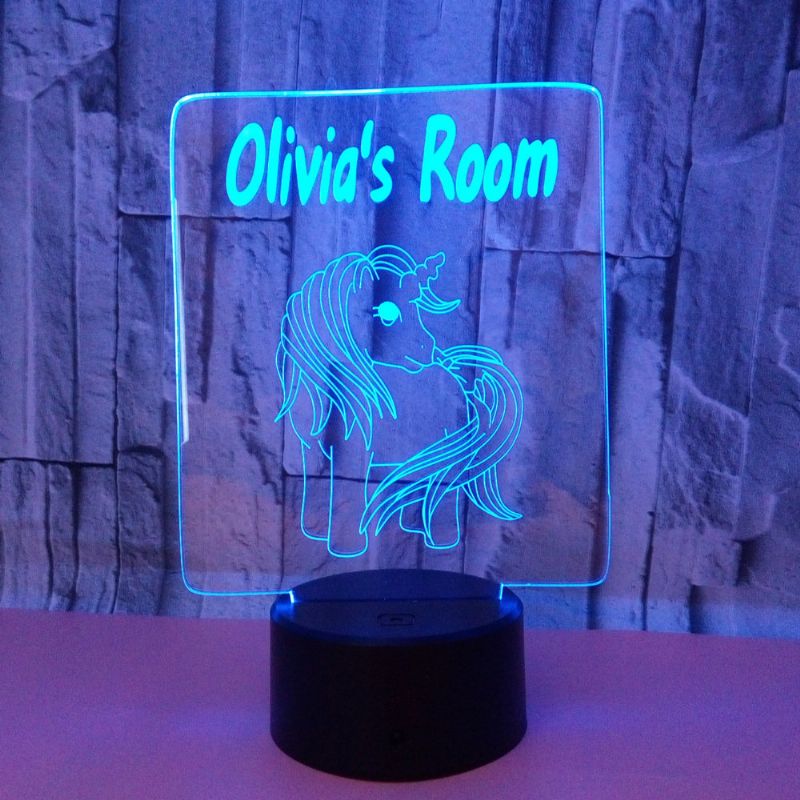 Unicorn 3d Akryllampe Usb 7-farger Skiftende Led Illusion Touch Switch Nattlys Skrivebordsbord Gave