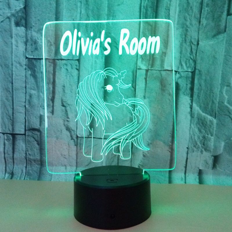 Unicorn 3d Akryllampe Usb 7-farger Skiftende Led Illusion Touch Switch Nattlys Skrivebordsbord Gave