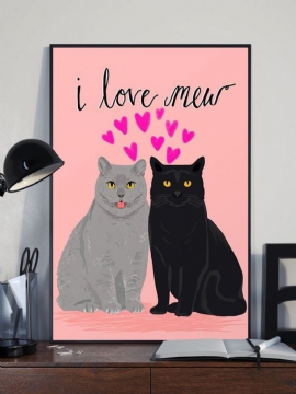 Valentine Love Cats Mønster Canvas Painting Uinnrammet Vegg Art Stue Home Decor