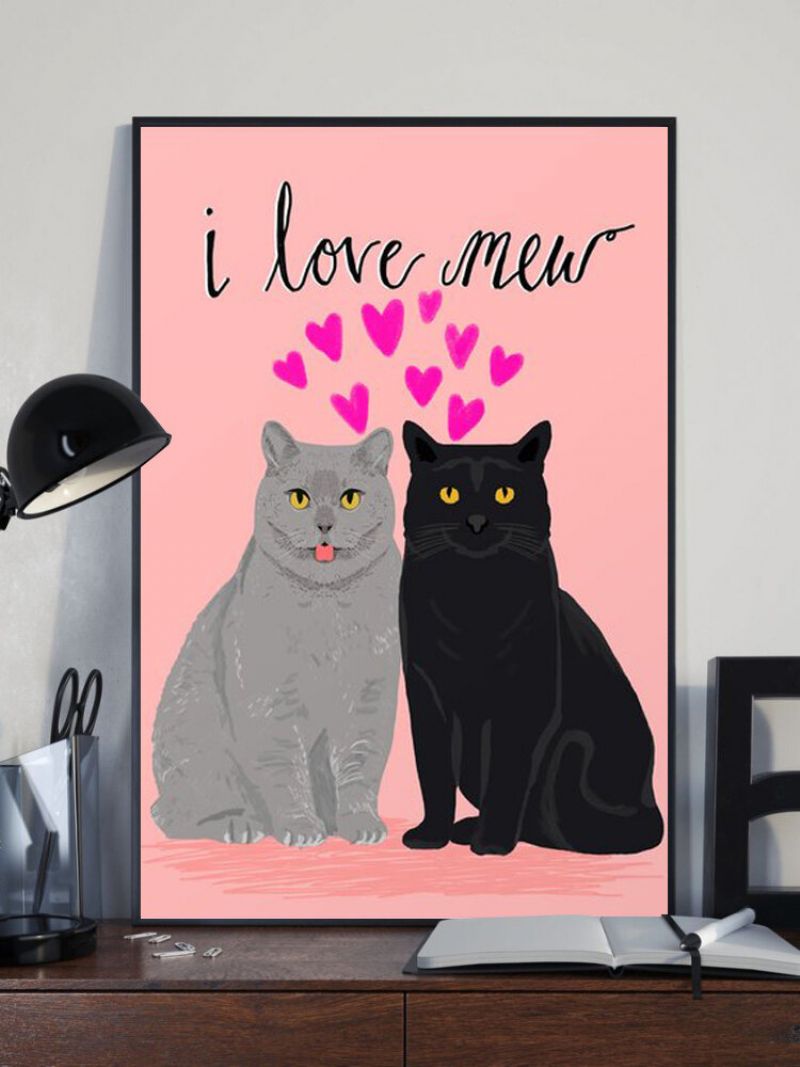 Valentine Love Cats Mønster Canvas Painting Uinnrammet Vegg Art Stue Home Decor