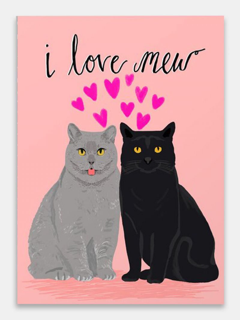 Valentine Love Cats Mønster Canvas Painting Uinnrammet Vegg Art Stue Home Decor