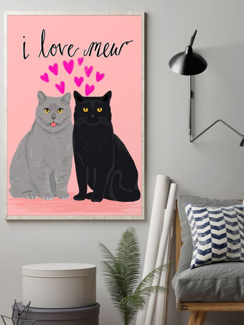 Valentine Love Cats Mønster Canvas Painting Uinnrammet Vegg Art Stue Home Decor