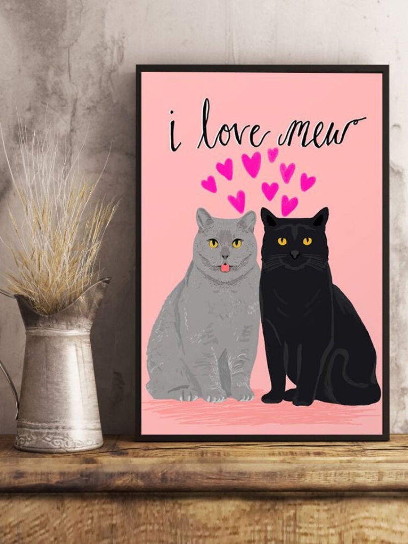 Valentine Love Cats Mønster Canvas Painting Uinnrammet Vegg Art Stue Home Decor