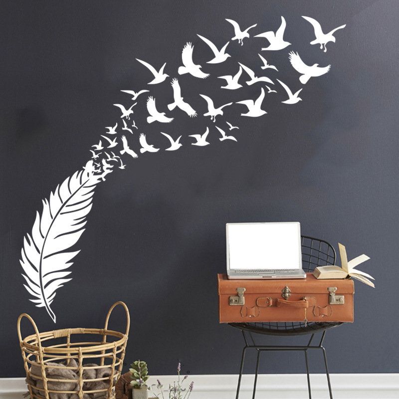 Vatikanets Utskårne Veggklistremerker Creative Feather Bird Home Decoration Wall Stickers