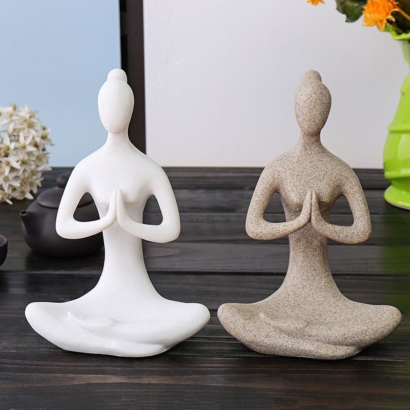 Yoga Lady Ornament Figur Hjem Innendørs Utendørs Hage Buddha Statue Skrivebordsdekorasjon