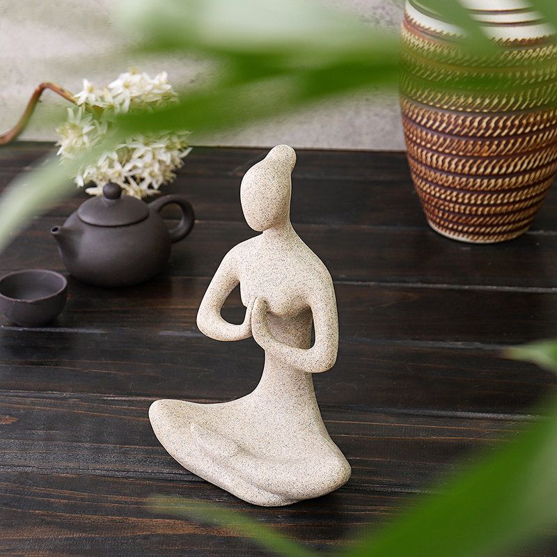 Yoga Lady Ornament Figur Hjem Innendørs Utendørs Hage Buddha Statue Skrivebordsdekorasjon