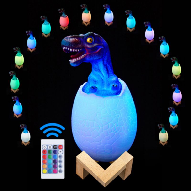 Kreativ Usb Print 3d Dinosaur Nattlys Dekorasjon 16 Farger Led Nattlampe Med Fjernkontroll Gaver Til Barn