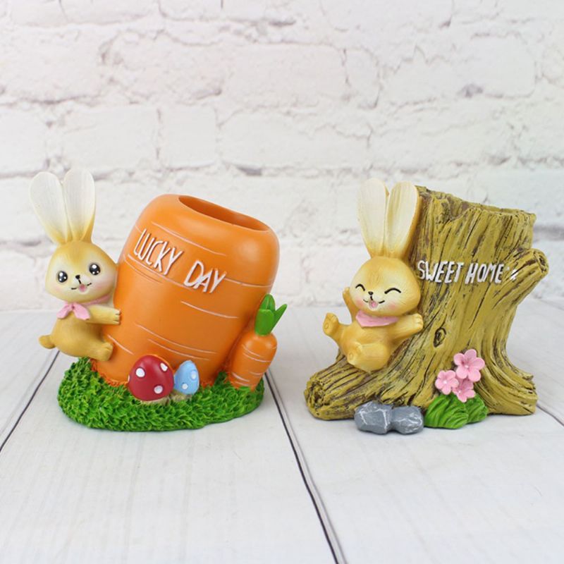 Liten Kanin Dekorasjon Harpiks Håndverk Bunny Coin Bank Spare Potten Penn Beholder Natt Lampe