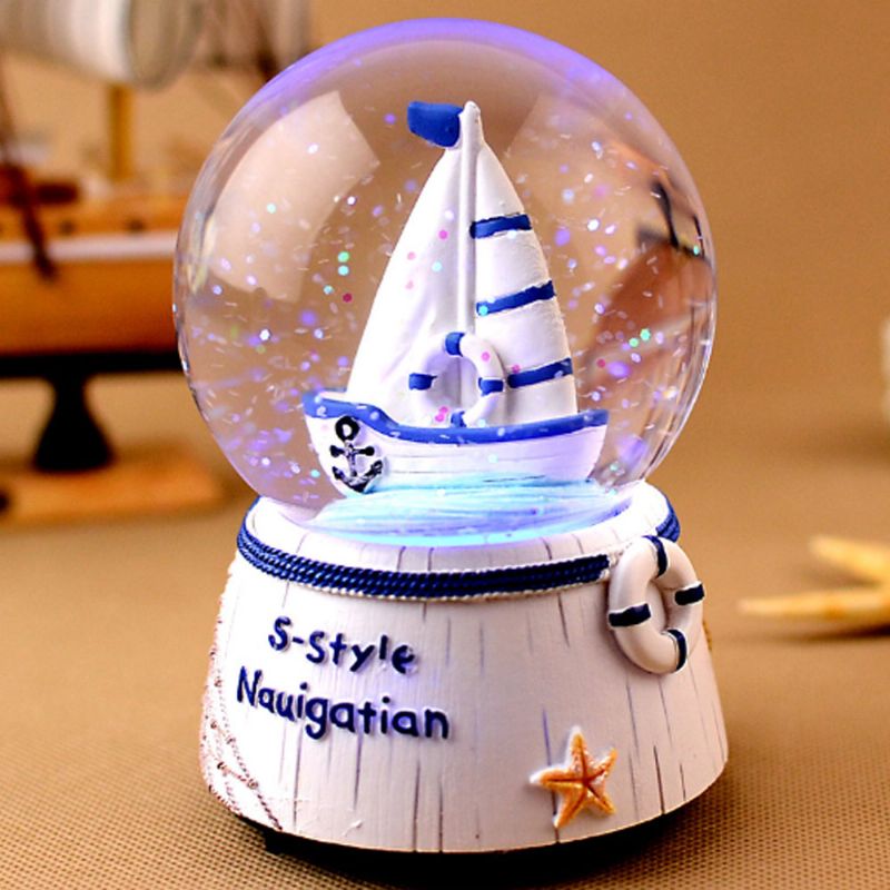 Mini Seilfyrtårn Krystallkule Led Base 3d Nattlys Med Stativ 5 Farger Endring For Barn Baby Soverom Dekor Bursdagsgave Snow Global Musical Box